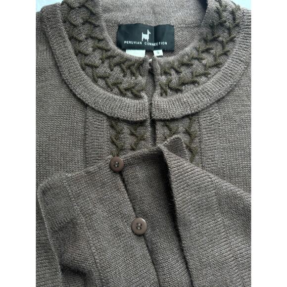 Vintage Peruvian Connection 100% Alpaca Earthy Taupe Cardigan Sweater Size Small - Picture 8 of 8